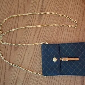 Rioni Moda Italia Navy Crossbody Bag w/ Gold Tone Chain Strap